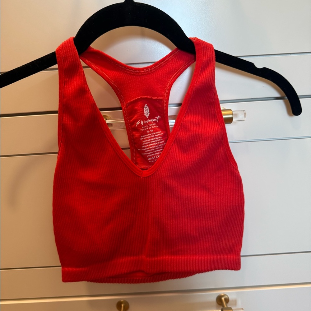 Red Ribbed free people movement crop tank top
